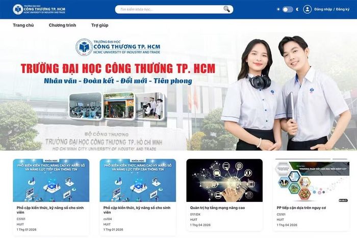 Giao diện nền tảng HUITx của Trường Đại học Công Thương TPHCM dành cho phương thức học tập e-learning. Ảnh: HUIT.