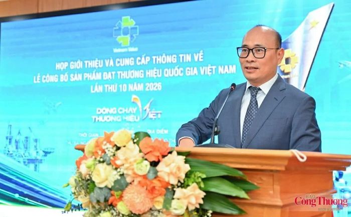Thứ trưởng Bộ Công Thương Lương Hoàng Thái phát biểu tại họp giới thiệu và cung cấp thông tin về Lễ Công bố sản phẩm đạt Thương hiệu quốc gia Việt Nam lần thứ 10. (Nguồn: Báo Công Thương)