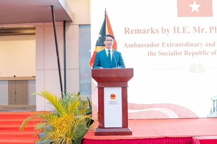 Đại sứ Việt Nam tại Timor-Leste Phạm Bình Đàm phát biểu tại buổi lễ. (Nguồn: Đại sứ quán Việt Nam tại Timor-Leste)