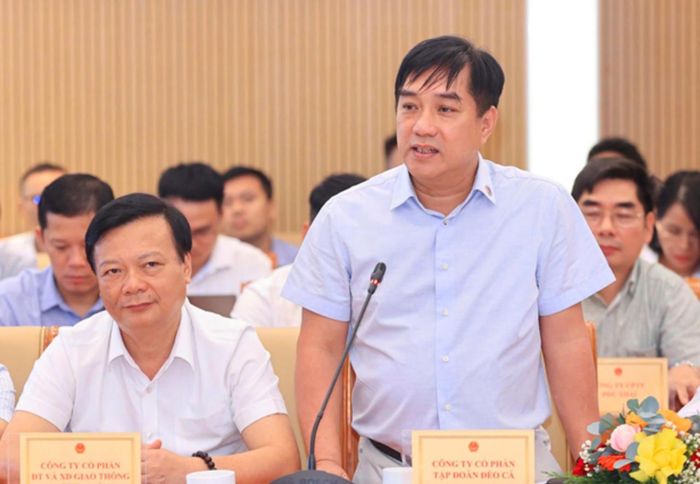 Chủ tịch HĐQT Tập đoàn Đèo Cả Hồ Minh Hoàng phát biểu tại Hội nghị. 