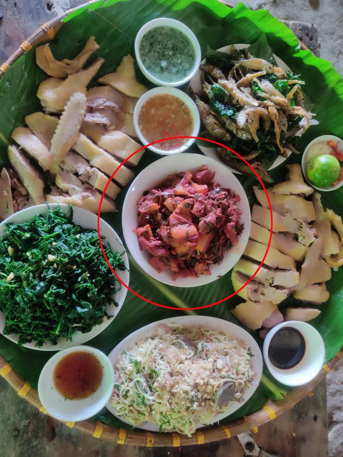 Khi thưởng thức thịt mắm cơm đỏ, thực khách cảm nhận được vị ngọt, vị chua, vị cay của riềng và hương nồng của nếp cái thơm, ăn không ngấy. Nước thịt mắm cũng có thể chưng lên làm nước chấm, ăn kèm rau sống rất ngon. Ảnh: Hoàng Tươi/Homestay Mỏ Nước Cát Sỏi