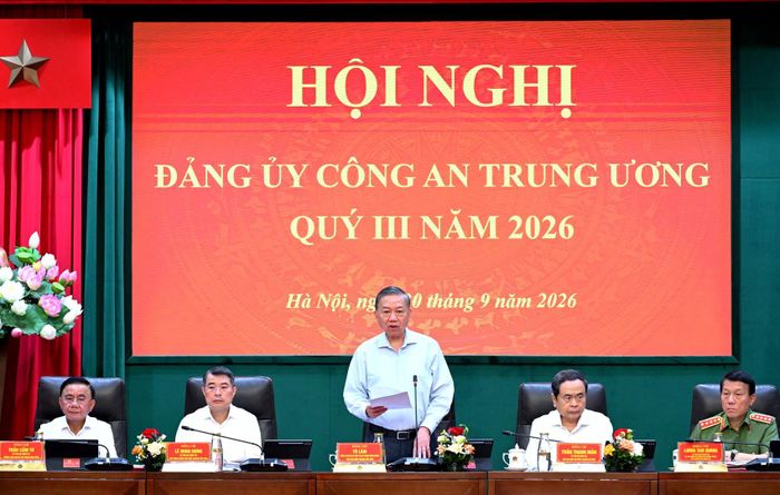 Tổng Bí thư, Chủ tịch nước Tô Lâm và lãnh đạo Đảng, Nhà nước dự Hội nghị Đảng ủy Công an Trung ương. Ảnh: Bộ Công an