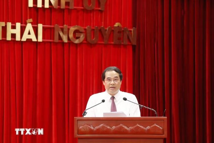 Bí thư Tỉnh ủy Thái Nguyên Trịnh Xuân Trường phát biểu tại Hội thảo. (Ảnh: Vũ Hoàng Giang/TTXVN)
