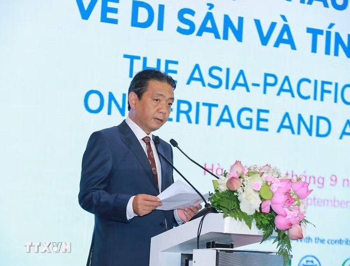 Thứ trưởng Bộ Văn hoá, Thể thao và Du lịch Hoàng Đạo Cương phát biểu. (Ảnh: Khánh Hòa/TTXVN)