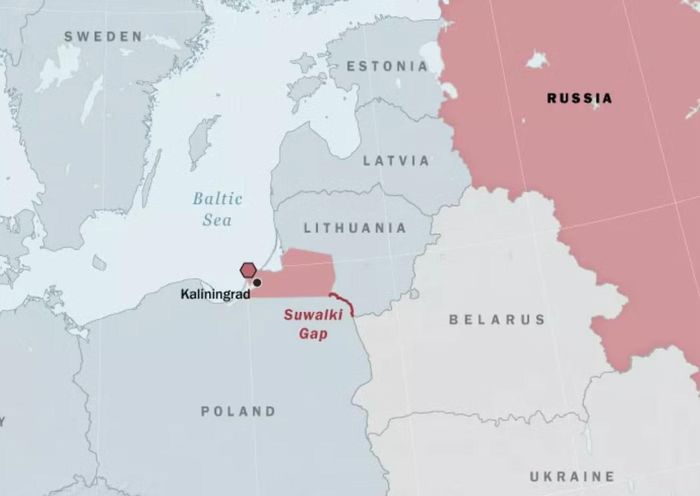 Bản đồ khu vực Kaliningrad nằm giữa các thành viên NATO thuộc châu Âu. Ảnh: Natural Earth