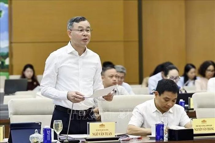 Bộ trưởng Bộ Tài chính Ngô Văn Tuấn phát biểu. Ảnh: Doãn Tấn/TTXVN