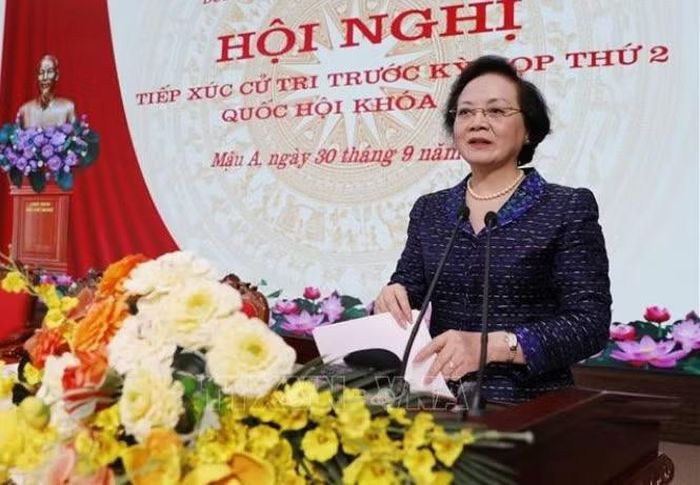 Bí thư Trung ương Đảng, Phó Thủ tướng Chính phủ Phạm Thị Thanh Trà phát biểu tiếp thu ý kiến cử tri tại Hội nghị. Ảnh: Tuấn Anh/TTXVN
