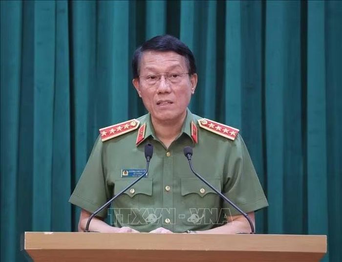 Đại tướng Lương Tam Quang, Uỷ viên Bộ Chính trị, Bí thư Đảng uỷ Công an Trung ương, Bộ trưởng Bộ Công an phát biểu. Ảnh: Thống Nhất/TTXVN.