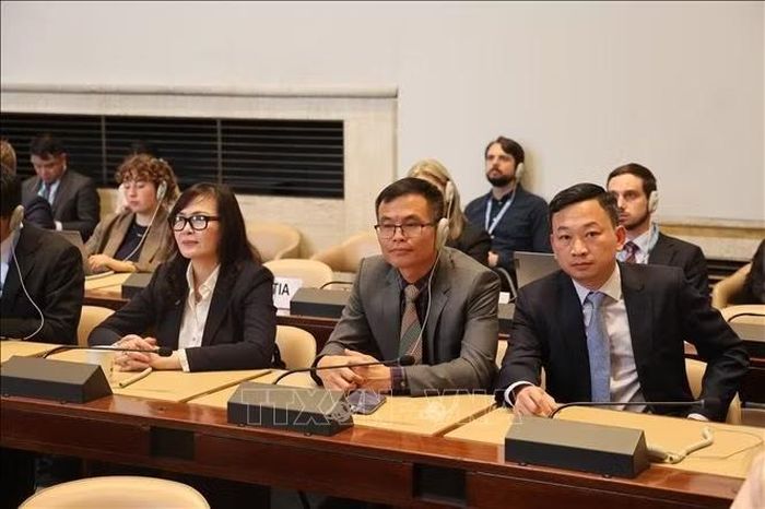Các đại biểu tham dự cuộc tọa đàm tại trụ sở LHQ ở Geneva. Ảnh: Anh Hiển/PV TTXVN tại Thụy Sĩ