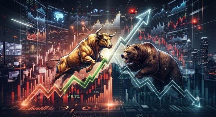 Thị trường chứng khoán liên tiếp đi xuống trong bối cảnh lãi suất neo cao. Ảnh minh họa do AI tạo