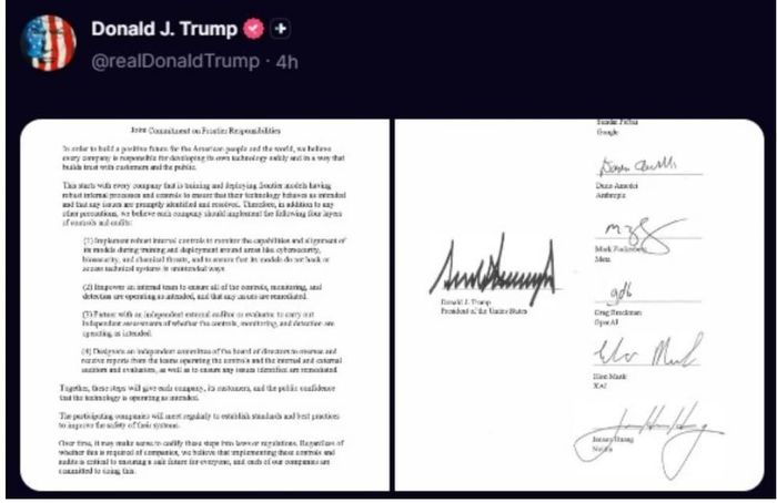 Bản ký kết được Trump đăng tải trên nền tảng Truth Social.