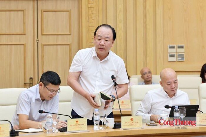 Cục trưởng Cục Quản lý và Phát triển thị trường trong nước Trần Hữu Linh phát biểu tại hội nghị.