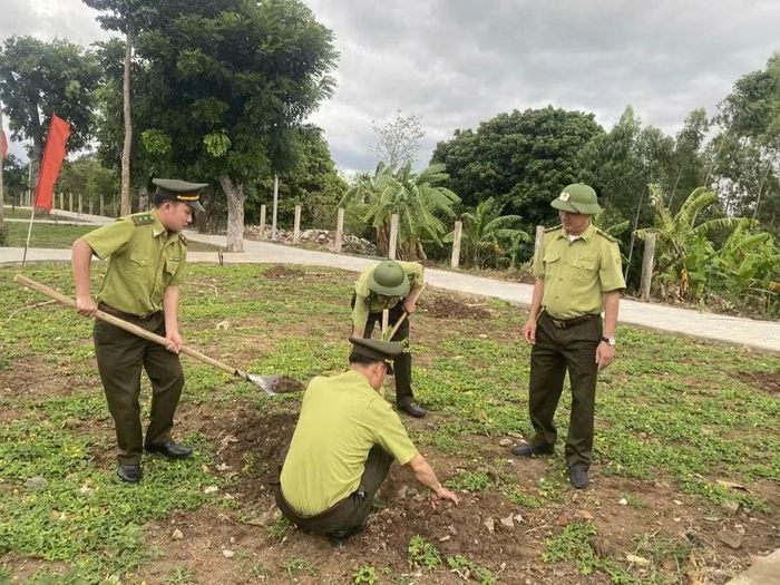  Lực lượng kiểm lâm tỉnh tham gia trồng cây phân tán. Ảnh: N.D 