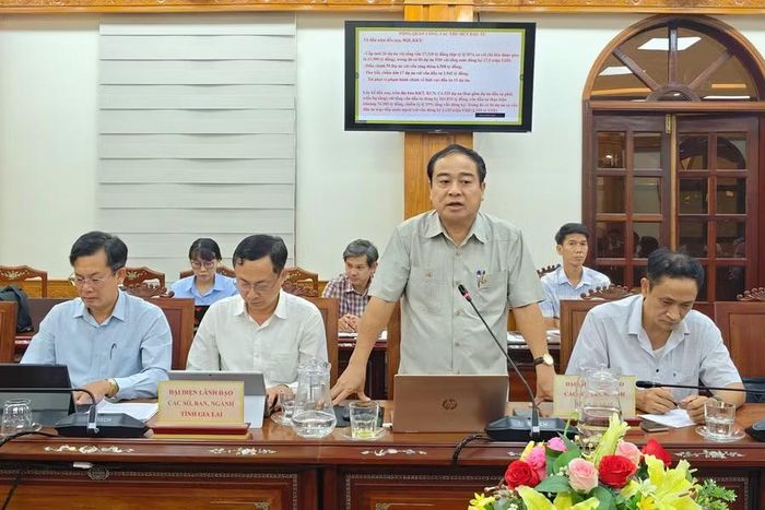 Ông Nguyễn Thanh Nguyên - Phó Trưởng Ban Quản lý Khu Kinh tế tỉnh báo cáo tại buổi làm việc. Ảnh: Dũng Nhân
