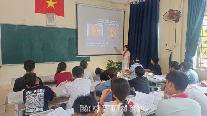 Học sinh Trường Tiểu học và THCS Kim Đồng tìm hiểu về tác hại của thuốc lá.