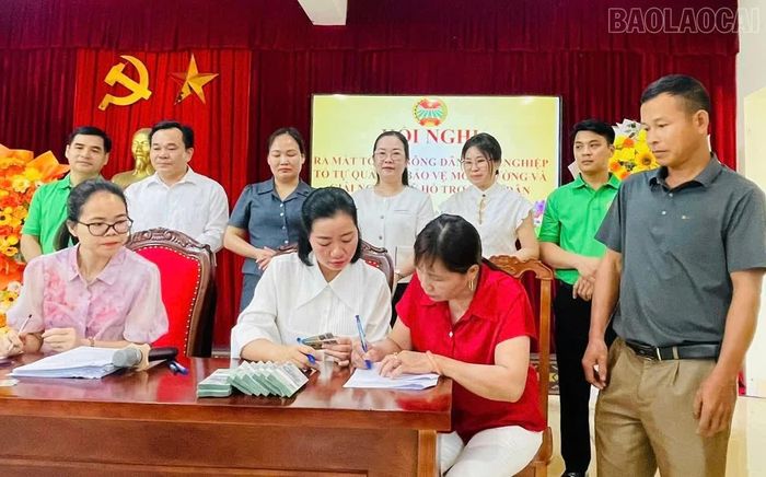 Giải ngân vốn Quỹ Hỗ trợ nông dân cho hội viên xã Bảo Ái thực hiện dự án "Trồng, chăm sóc cây dược liệu (mạch môn)".