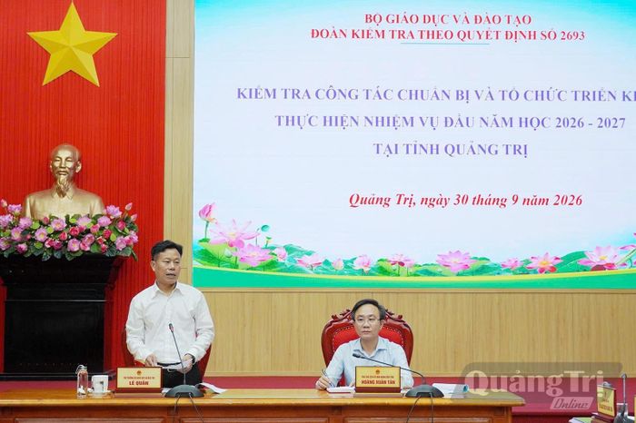 Đồng chí Lê Quân, Thứ trưởng Bộ Giáo dục và Đào tạo phát biểu tại buổi làm việc - Ảnh: H.L