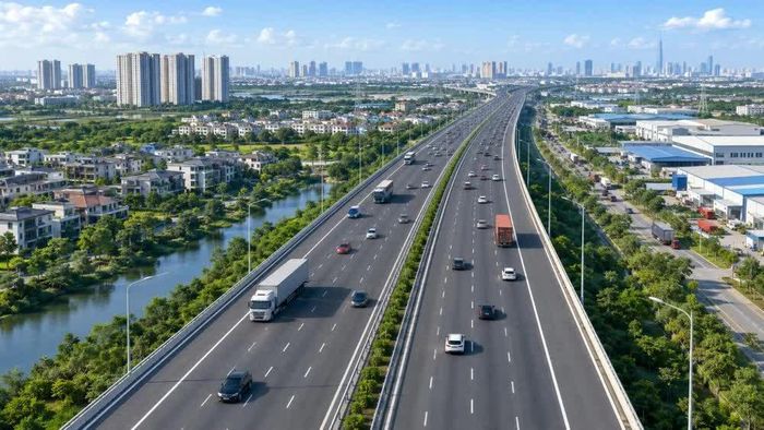 Phối cảnh tuyến đường vành đai 3 TP.HCM với quy mô 8 làn xe (Ảnh có sử dụng AI).