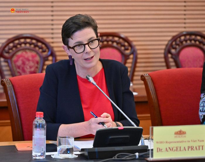 Trưởng Đại diện Văn phòng WHO tại Việt Nam Angela Pratt phát biểu tại buổi tiếp