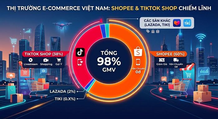 Gần 98% thị trường TMĐT Việt Nam nằm trong tay Shopee và TikTok Shop.