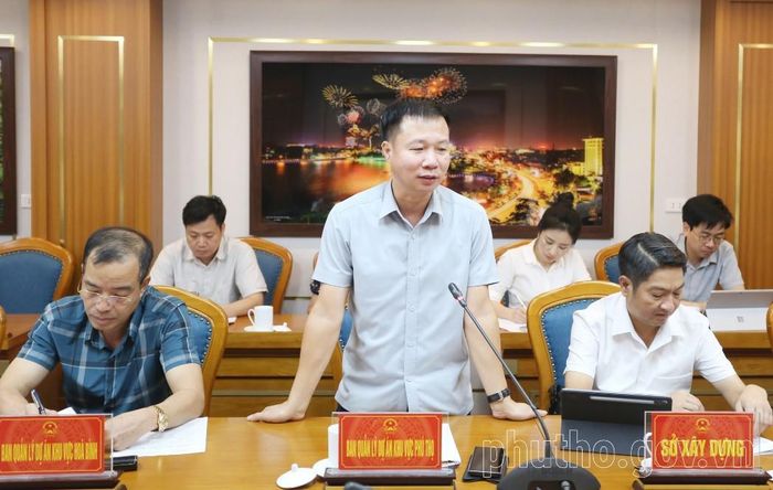 Giám đốc Ban Quản lý dự án khu vực Phú Thọ Phạm Xuân Sơn phát biểu tại hội nghị