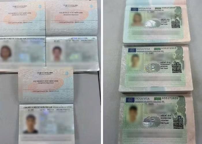 Các đối tượng sử dụng thị thực Ireland giả, dán trực tiếp vào hộ chiếu của người có nhu cầu xuất cảnh, tạo vỏ bọc như một bộ hồ sơ hợp pháp để qua mặt lực lượng chức năng...