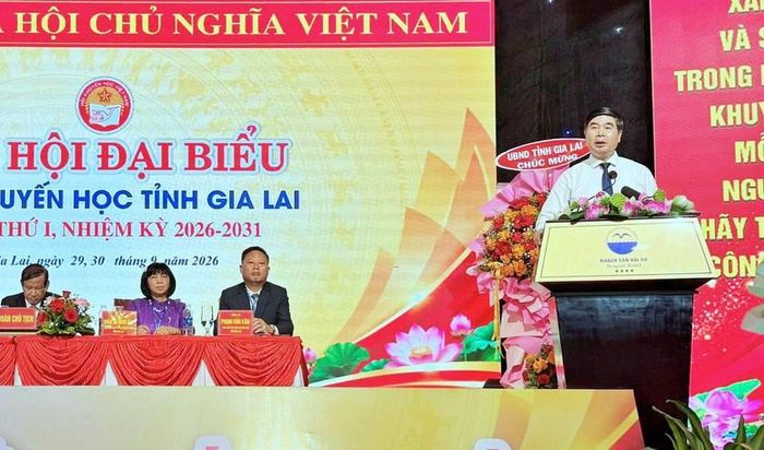 Phó chủ tịch Ủy ban nhân dân tỉnh Gia Lai Lâm Hải Giang phát biểu tại đại hội
