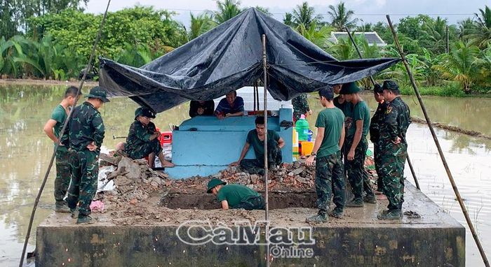 Khu vực cất bốc, quy tập hài cốt được cho là của liệt sĩ Lê Thị Tuyến tại ấp Nước Mặn, xã Hưng Hội.