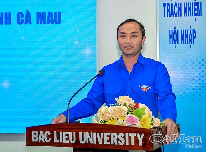 Phó Chủ tịch Uỷ ban MTTQ Việt Nam tỉnh Cà Mau, Bí thư Tỉnh đoàn Phạm Tuấn Tài phát biểu chỉ đạo tại hội nghị.
