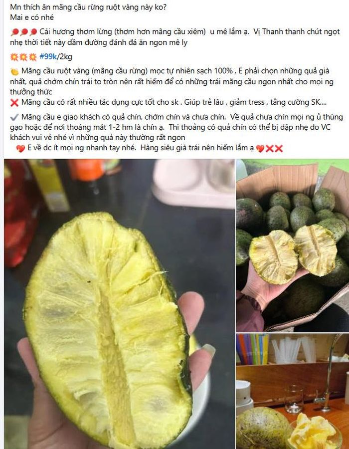 Mãng cầu rừng ruột vàng được rao bán trên chợ mạng - Ảnh chụp màn hình
