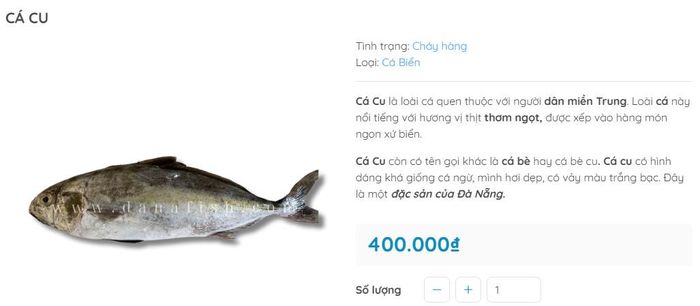 Cá cu được rao bán trên chợ mạng - Ảnh chụp màn hình