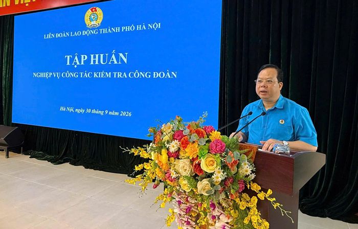 Phó Chủ tịch LĐLĐ thành phố Hà Nội Đỗ Trọng Nam phát biểu. Ảnh: N A.