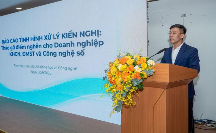 Giám đốc Sở Khoa học và Công nghệ Cù Ngọc Trang phát biểu tại hội nghị. Ảnh: Sở KHCN