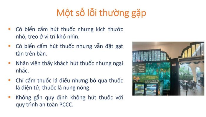 Nghiên cứu cũng chỉ ra một số lỗi thường gặp trong thực hiện môi trường không khói thuốc. Ảnh: Thái Bình