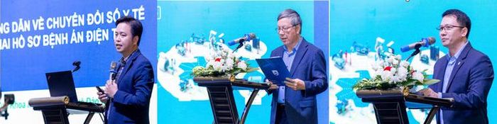 ThS. Trần Văn Tuyên, Chuyên gia chuyển đổi số y tế Cục Khoa học Công nghệ và Đào tạo, Bộ Y tế (Ảnh 1); GS.TS.BS Nguyễn Gia Bình, Chủ tịch Hội Hồi sức tích cực và Chống độc Việt Nam (Ảnh 2) và Ông Vũ Đức Nhất, Tổng Giám đốc Philips Việt Nam (Ảnh 3) từ trái sang phải phát biểu tại Hội thảo.