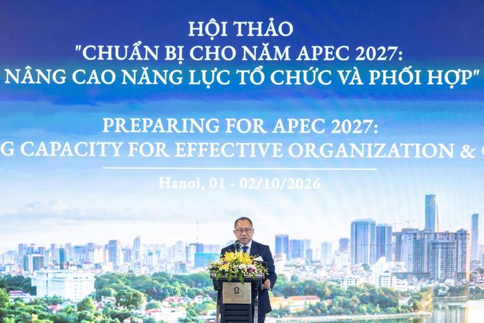 Ông Eduardo Pedrosa, Giám đốc điều hành Ban Thư ký APEC phát biểu tại hội thảo (Ảnh: Việt Linh)