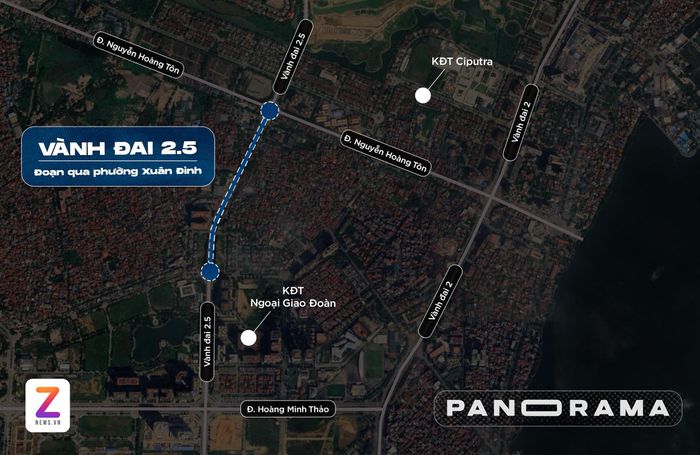  Đoạn Vành đai 2,5 qua phường Xuân Đỉnh dài khoảng 582m, có vai trò kết nối giữa khu đô thị Tây Hồ Tây, Ngoại giao đoàn và Nam Thăng Long. Đồ hoạ: Đinh Hà. 