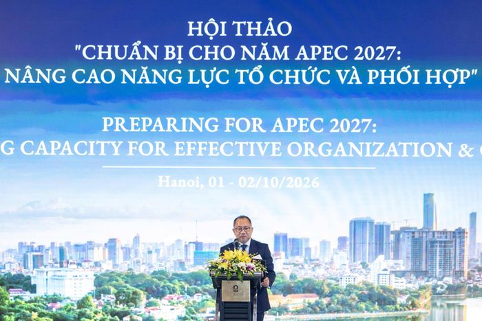  Giám đốc điều hành Ban Thư ký APEC quốc tế Eduardo Pedrosa phát biểu. Ảnh: Việt Linh. 