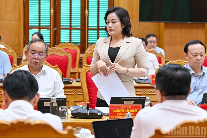 Phó Chánh án Tòa án nhân dân tối cao Nguyễn Hải Trâm phát biểu tại hội nghị.