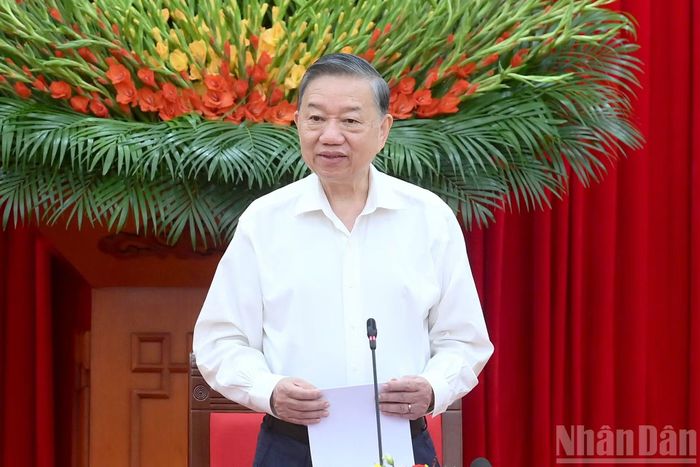 Tổng Bí thư, Chủ tịch nước Tô Lâm phát biểu tại cuộc làm việc.