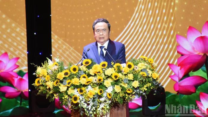 Chủ tịch Quốc hội Trần Thanh Mẫn phát biểu tại lễ kỷ niệm. (Ảnh: ANH ĐÀO)