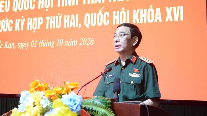 Đại tướng Phan Văn Giang, Ủy viên Bộ Chính trị, Phó Thủ tướng Chính phủ, Bộ trưởng Quốc phòng phát biểu tại buổi tiếp xúc. (Ảnh: TUẤN SƠN)