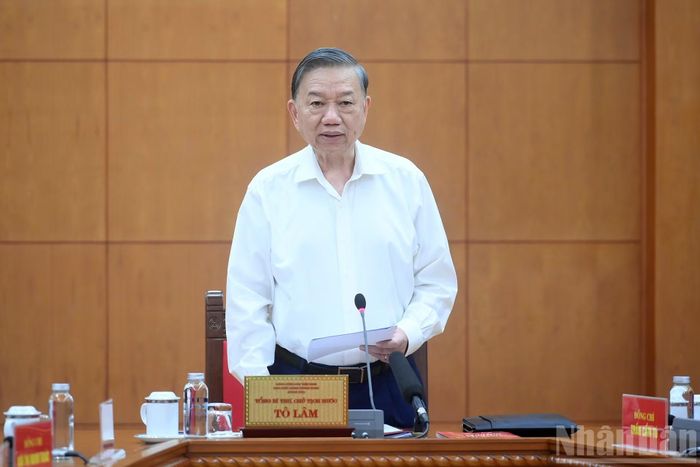 Tổng Bí thư, Chủ tịch nước Tô Lâm phát biểu tại cuộc làm việc với Ban Tuyên giáo Trung ương.