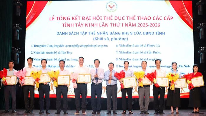 Cá nhân khối xã, phường nhận Bằng khen của Chủ tịch Ủy ban nhân dân tỉnh Tây Ninh. (Ảnh: THANH PHONG)