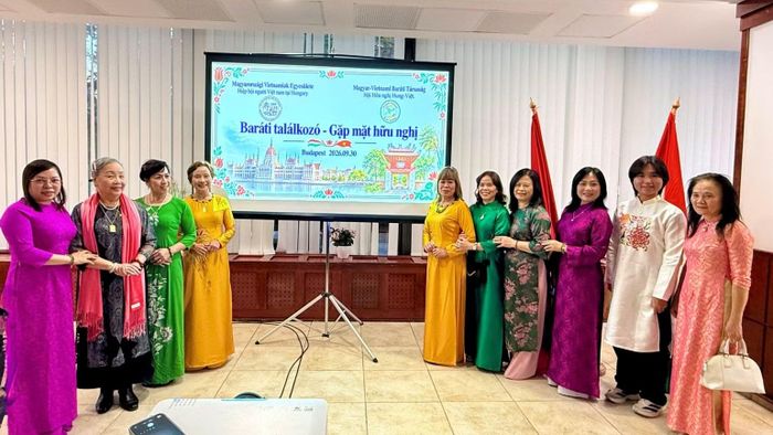 Các đại biểu Hội Người Việt Nam tại Hungary chụp ảnh kỷ niệm. (Ảnh: Đại sứ quán Việt Nam tại Hungary cung cấp)