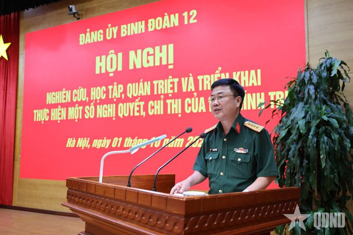  Đại tá Nguyễn Thế Lực, Bí thư Đảng ủy, Phó tư lệnh Binh đoàn 12 phát biểu chỉ đạo tại hội nghị. 