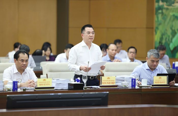  Thứ trưởng Bộ NN-MT Đặng Ngọc Điệp báo cáo tại phiên họp. Ảnh: QUANG PHÚC 