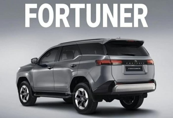Phần đuôi Fortuner thế hệ mới được Theottle thiết kế lại với cụm đèn hậu LED nằm ngang và nối liền bằng một dải trang trí màu đen.