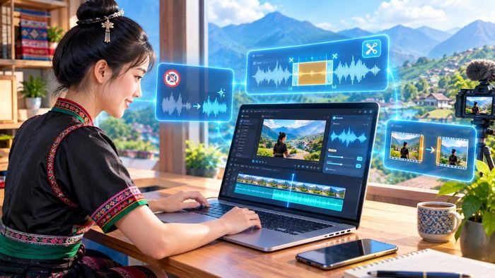 Thao tác kỹ thuật cắt lọc âm thanh, loại bỏ tạp âm và rút gọn những giây đầu tiên của video trên phần mềm CapCut để nội dung đi thẳng vào vấn đề chính. Đồ họa: Thái Bình