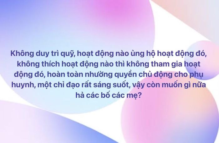 Nhiều phụ huynh đồng tình với việc ban đại diện cha mẹ học sinh không được thu, quản lý tiền hỗ trợ.